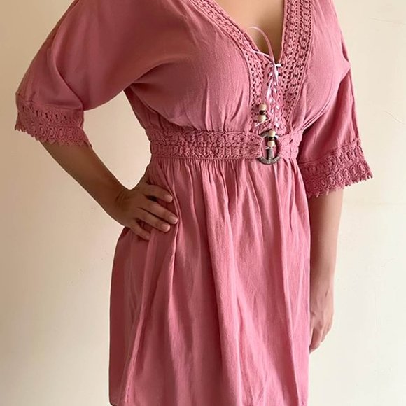 Women's Mini Dress Beachwear Casual Beach Robes Summer Dress Rose OS - Picture 9 of 11